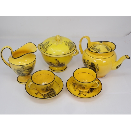 310 - A 19th Century canary yellow English pottery Tea Service comprising Tea Pot (rim chipped), Sucrier, ... 