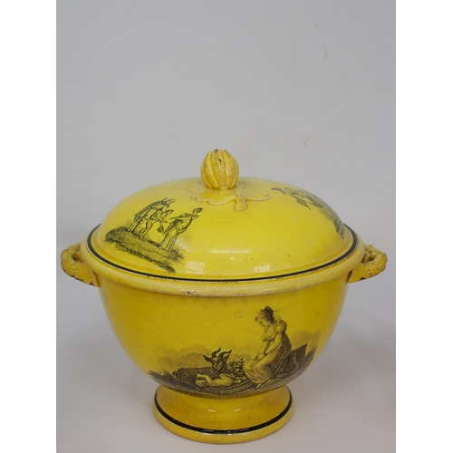 310 - A 19th Century canary yellow English pottery Tea Service comprising Tea Pot (rim chipped), Sucrier, ... 