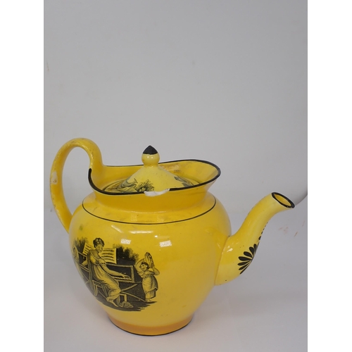 310 - A 19th Century canary yellow English pottery Tea Service comprising Tea Pot (rim chipped), Sucrier, ... 