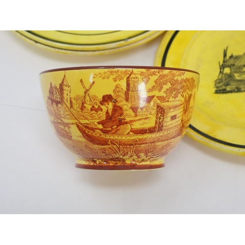 312 - A 19th Century canary yellow and lustre English pottery Mug with Landlord's Rhyme, a canary yellow T... 