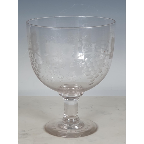 315 - A 19th Century engraved glass Mammoth Goblet, finely engraved with a trailing fruiting vine design o... 