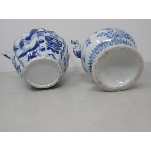 328 - An Oriental blue and white Ewer, floral painted, 6in, and a blue and white Teapot painted figures an... 