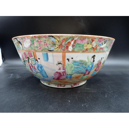 331 - A Cantonese Bowl, painted numerous figures, butterflies and flowers, 12in diam