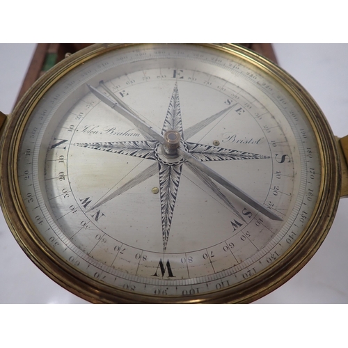 340 - A 19th Century brass cased Marine Sighting Compass with detachable sights, inscribed John Braham, Br... 