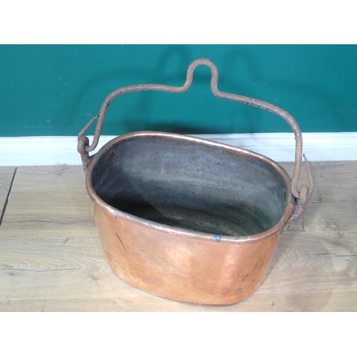 341 - A large 19th Century copper Cooking Pot with iron handle 18in W x 11in H