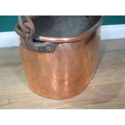 341 - A large 19th Century copper Cooking Pot with iron handle 18in W x 11in H