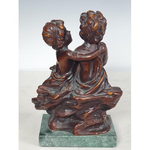 354 - A bronze Figure Group of two cherubs holding flowers on rectangular marble base, 8in H, bears signat... 