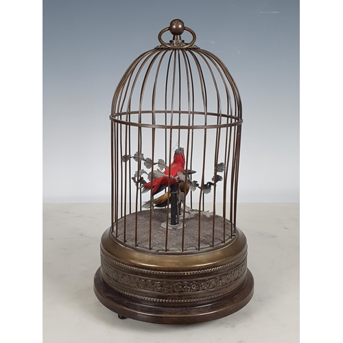 355 - An early 20th Century Continental singing bird Automaton with two song birds on branch with foliage,... 