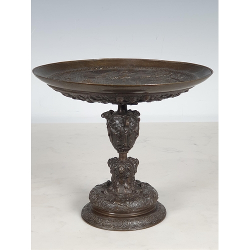 356 - A 19th Century Bronze Tazza, the dished top depicting numerous figures in a classical setting, the u... 