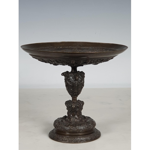 356 - A 19th Century Bronze Tazza, the dished top depicting numerous figures in a classical setting, the u... 