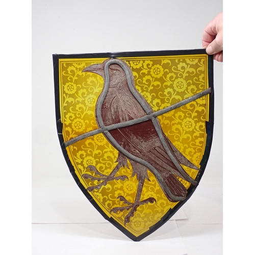 360 - A stained glass Panel of a Raven (Genus Corvid), shield of Corbett family, 15 x 12in. Provenance: Ex... 