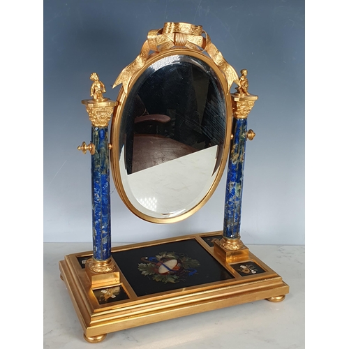 366 - An impressive gilt metal Pietra Dura and Lapis Lazuli Dressing Mirror, the oval bevelled mirror surm... 