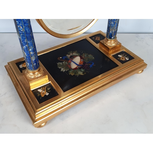 366 - An impressive gilt metal Pietra Dura and Lapis Lazuli Dressing Mirror, the oval bevelled mirror surm... 