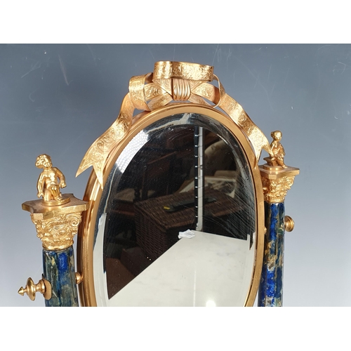 366 - An impressive gilt metal Pietra Dura and Lapis Lazuli Dressing Mirror, the oval bevelled mirror surm... 