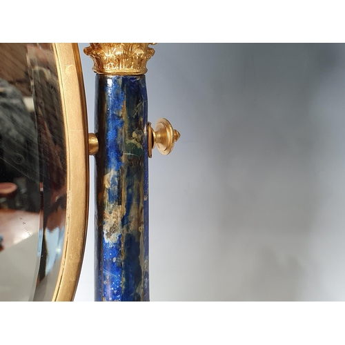 366 - An impressive gilt metal Pietra Dura and Lapis Lazuli Dressing Mirror, the oval bevelled mirror surm... 