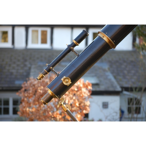 378 - A fine astronomical refractor Telescope with 5-inch achromatic objective, c1920 with cast iron tripo... 