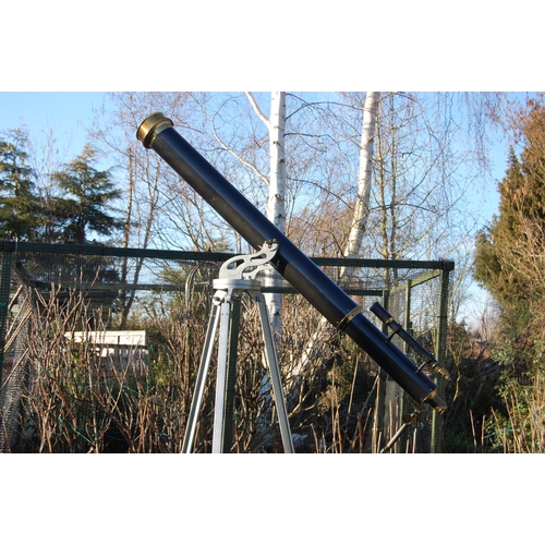 378 - A fine astronomical refractor Telescope with 5-inch achromatic objective, c1920 with cast iron tripo... 