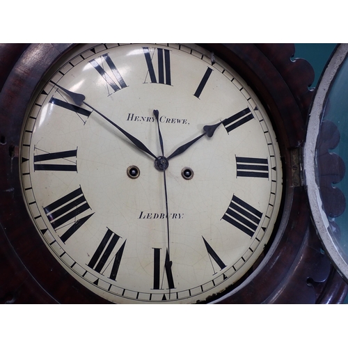 406 - A 19th Century mahogany cased Drop Dial Wall Clock with convex enamel dial inscribed Henry Crewe, Le... 