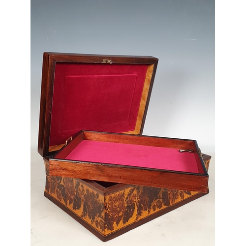 421 - A 19th Century Tunbridge Ware Jewellery Box, the hinged cover with rose design enclosing a tray and ... 