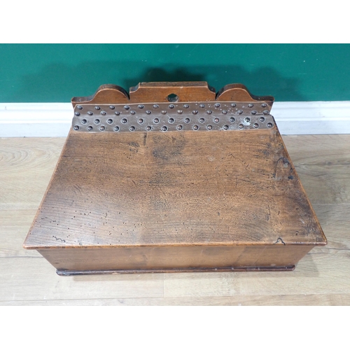 427 - An 18th Century elm Candle Box, the sloping hinged cover with studded leather hinge, 19in W