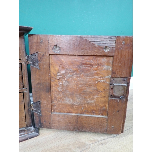 439 - An 18th Century burr elm and oak Spice Cupboard, the single door having raised burr elm panel enclos... 