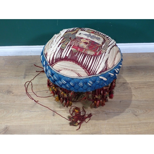 444 - A 19th Century upholstered Cushion Stool with central armorial crest, raised on four shaped walnut s... 