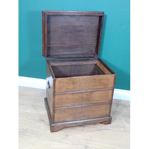 450 - An early 18th Century oak Box Stool/Commode with hinged lid above three simulated drawers on bracket... 