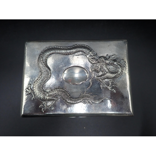 46 - A Chinese silver Cigarette Box with relief dragon design to lid and sides, 5 and 3½in, maker: Tuck C... 