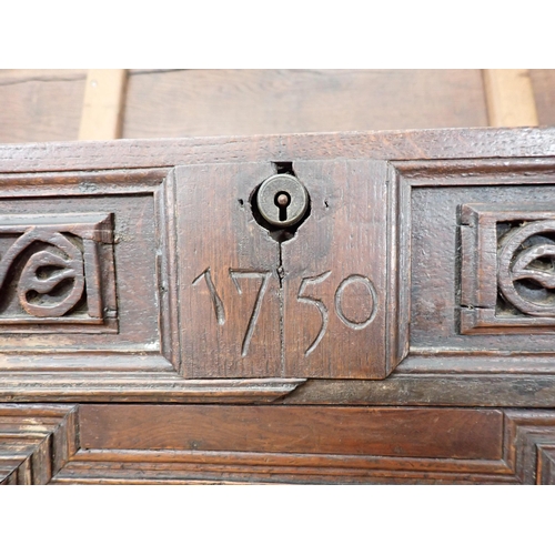 468 - A Charles II oak Mule Chest with moulded hinged cover, candle box to the interior, the front with mo... 