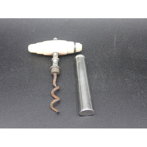 47 - A Georgian silver cased Corkscrew with mother-of-pearl handle, maker's marks only, B.B. or E.B.