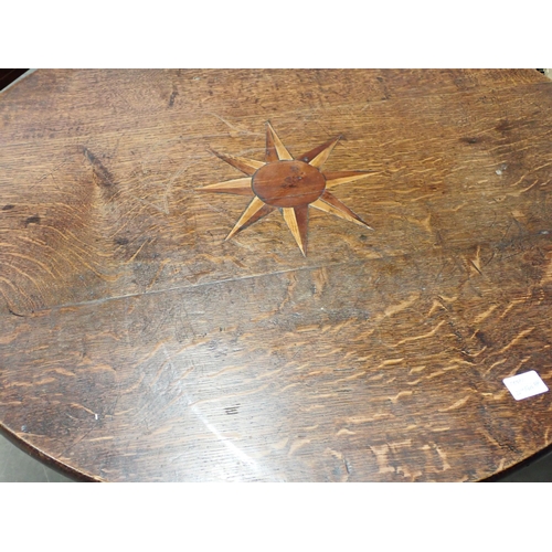 475 - An 18th Century oak Pillar Table with box and fruitwood star inlay mounted on vase turned column and... 