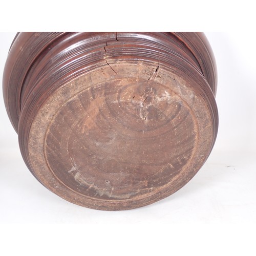 370 - An Indian hardwood treen Bowl of large proportions, cracked 1ft 4in D x 8in H