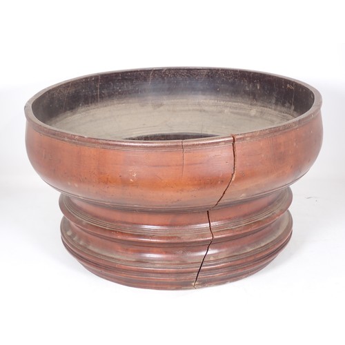 370 - An Indian hardwood treen Bowl of large proportions, cracked 1ft 4in D x 8in H