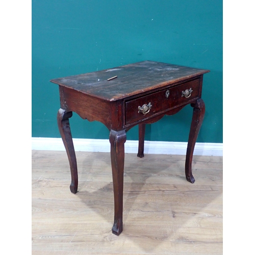 484 - An 18th Century oak Side Table fitted single frieze drawer above shaped apron and mounted upon squar... 