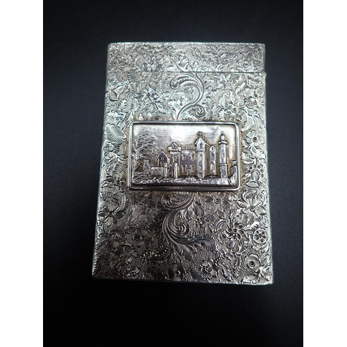 49 - A William IV silver Card Case with rectangular castle top panel of Abbotsford, floral and leafage sc... 