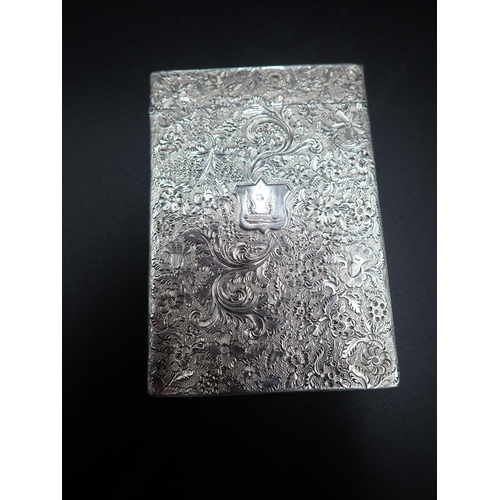 49 - A William IV silver Card Case with rectangular castle top panel of Abbotsford, floral and leafage sc... 