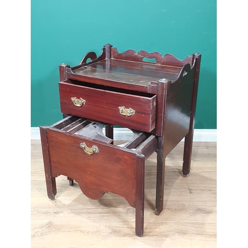 507 - A George III mahogany Washstand with raised gallery fitted single drawer pull out commode base, moun... 