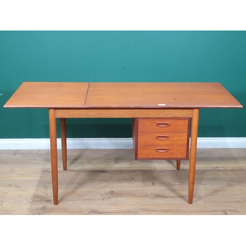 509 - A Gemla, Sweden, teak Student's Desk, the rectangular top with dropleaf, sliding on runners to be su... 