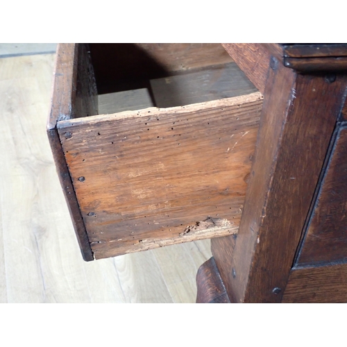 520 - An 18th Century oak Dresser Base with thick moulded top fitted three frieze drawers above shaped apr... 