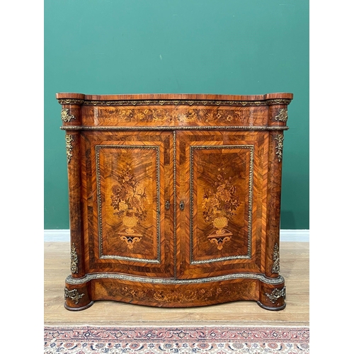 524 - A 19th Century marquetry and walnut Cabinet of serpentine form, the figured walnut top crossbanded i... 