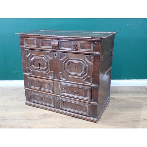 526 - A Jacobean oak Chest of four long drawers with moulded drawer fronts, 3ft 5in W x 3ft H