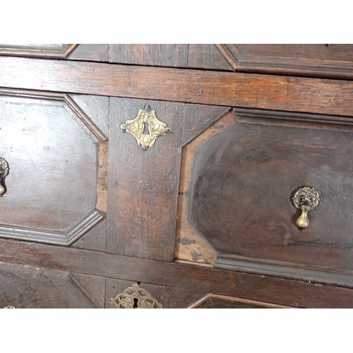 529 - A 17th Century oak Chest of three long drawers with moulded drawer fronts and moulded edge to the to... 