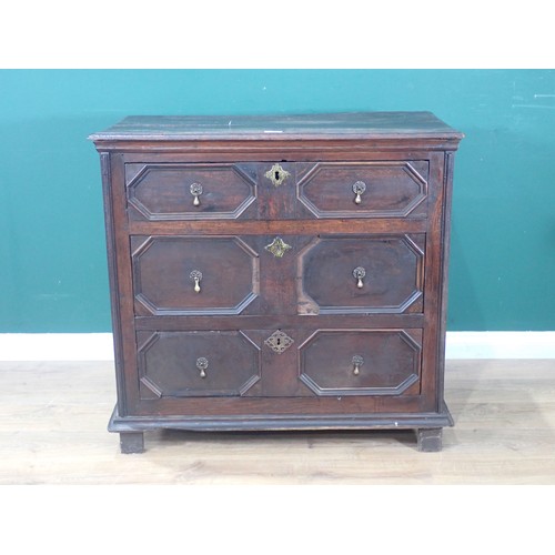 529 - A 17th Century oak Chest of three long drawers with moulded drawer fronts and moulded edge to the to... 