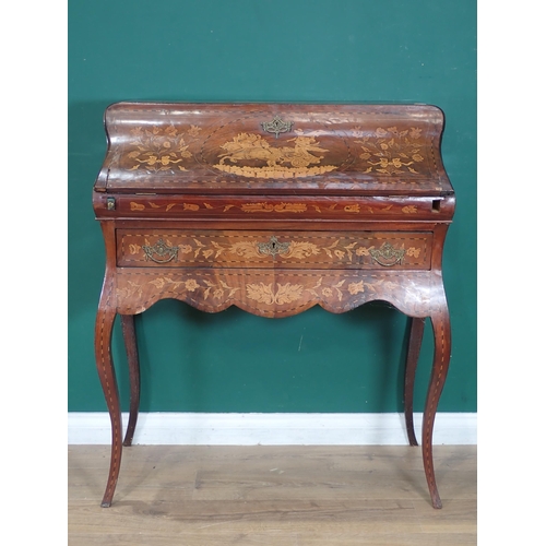 528 - A 19th Century marquetry Desk, the sloping front with marquetry design depicting Boadicea on a horse... 