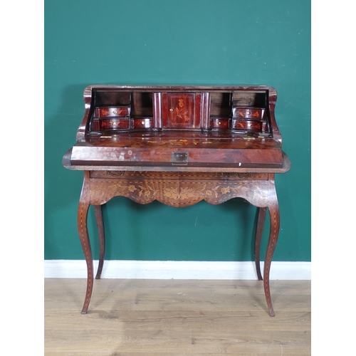 528 - A 19th Century marquetry Desk, the sloping front with marquetry design depicting Boadicea on a horse... 