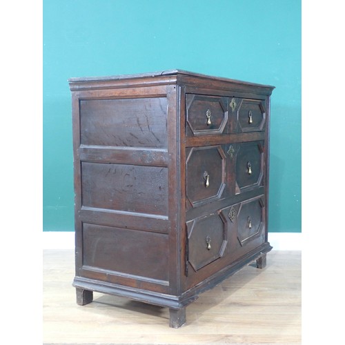 529 - A 17th Century oak Chest of three long drawers with moulded drawer fronts and moulded edge to the to... 