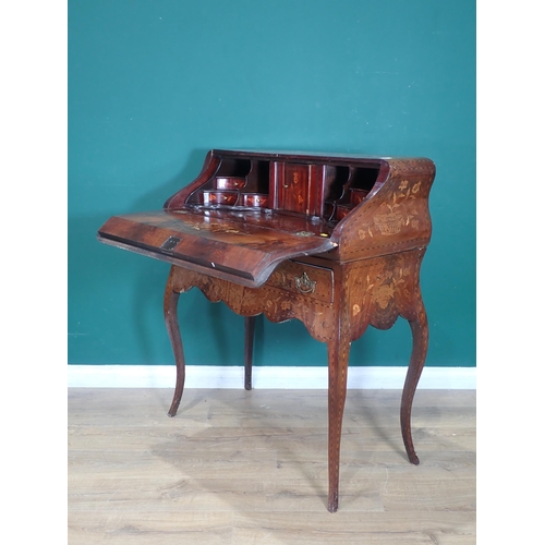 528 - A 19th Century marquetry Desk, the sloping front with marquetry design depicting Boadicea on a horse... 