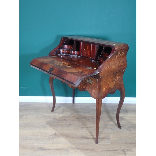 528 - A 19th Century marquetry Desk, the sloping front with marquetry design depicting Boadicea on a horse... 