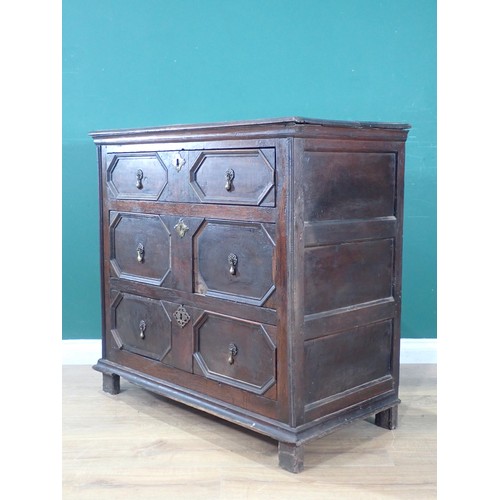 529 - A 17th Century oak Chest of three long drawers with moulded drawer fronts and moulded edge to the to... 