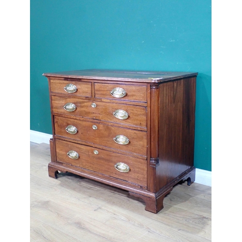 532 - A George III mahogany Chest fitted two short and three graduated long drawers beneath moulded top an... 